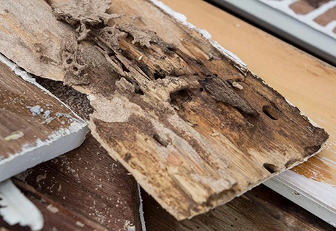 Termite-damaged wooden board